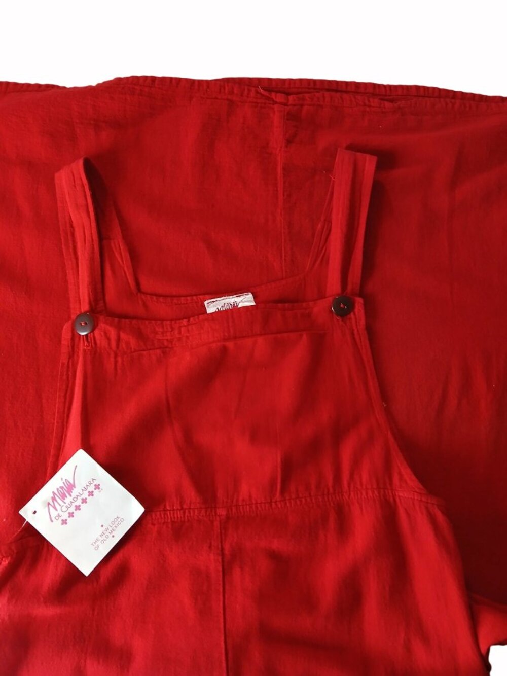 Vintage Maria Guadalajara Red Cotton Jumper Dress Size L Mexico Overalls NOS - Picture 11 of 16